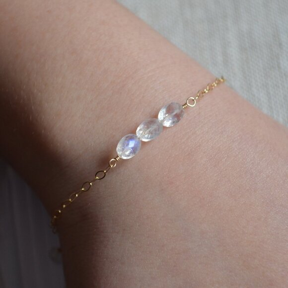 Dainty Rainbow Moonstone Bracelet in Gold - Picture 9 of 10